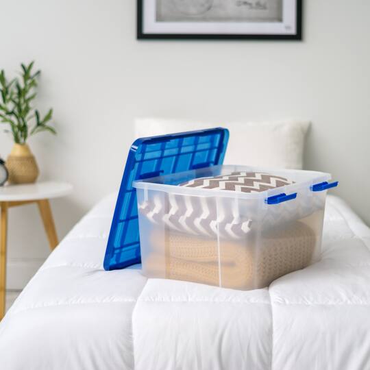 IRIS® WeatherPro™ 44qt. Clear Heavy Duty Plastic Storage Bin with Blue Lid